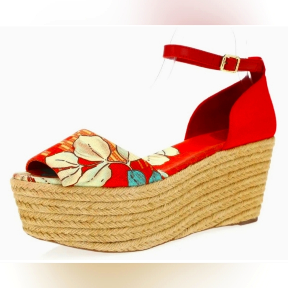 New Tory Burch Platform Floral Espadrilles Sandal Size 11